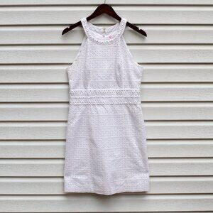 Lilly Pulitzer Ashlyn Shift Dress 6 White Eyelet Lace Halter Beaded Cotton